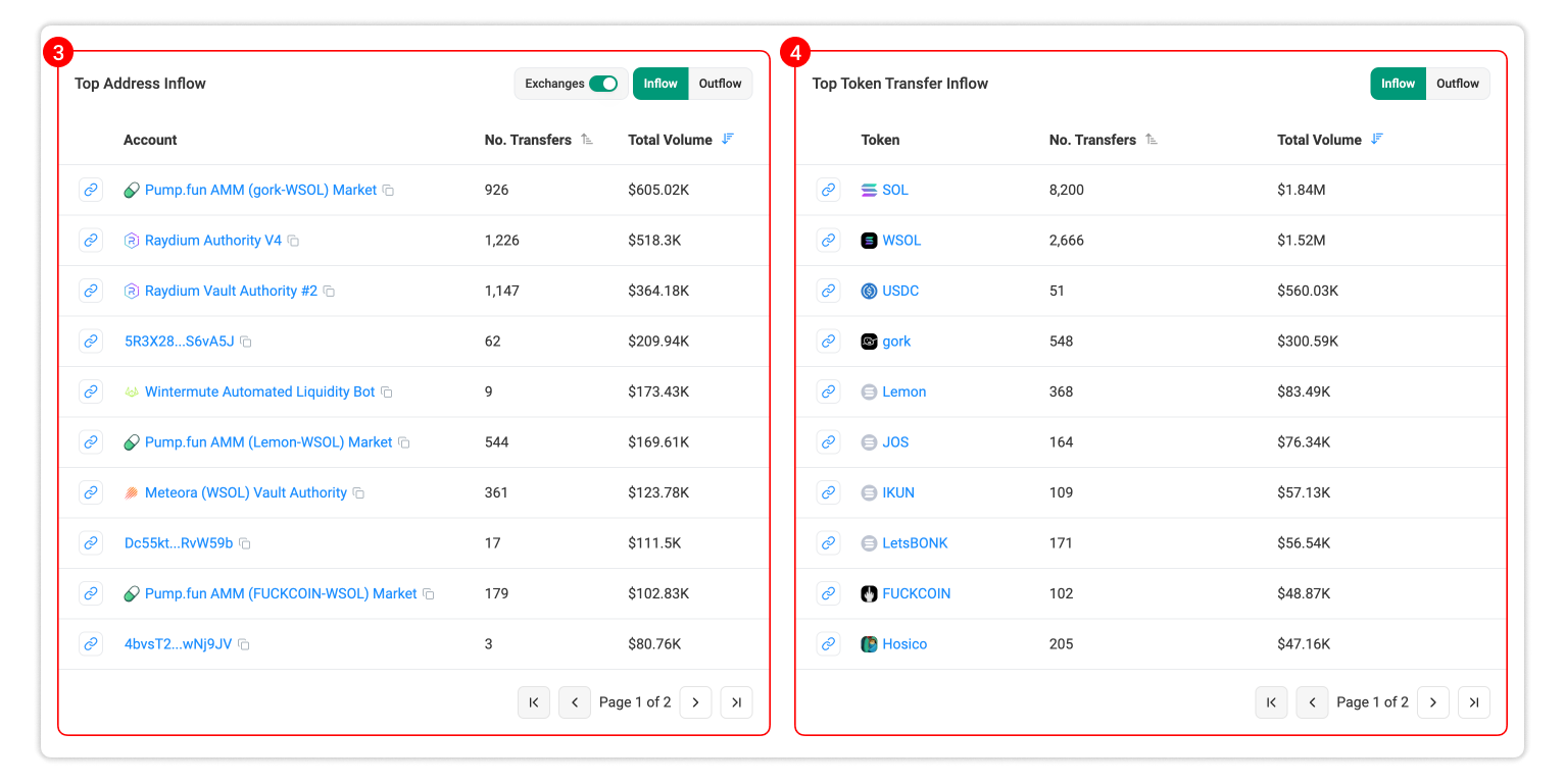 Account Transfers Analytics Visualization: Top Address and Token Transfer In/Out