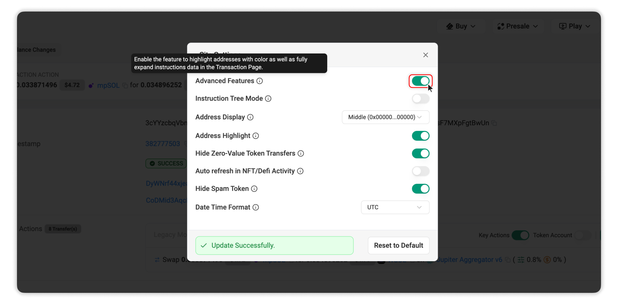 Toggle on Advanced Features in Site Settings to auto-expand instruction details and program logs.
