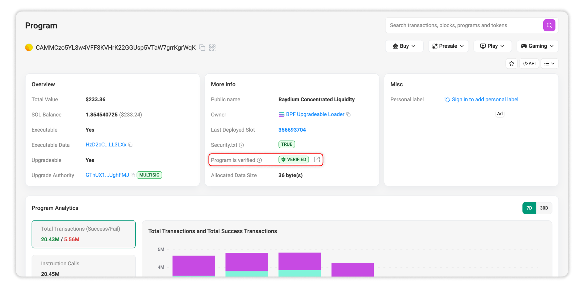 Program Verification status indicator on Program page