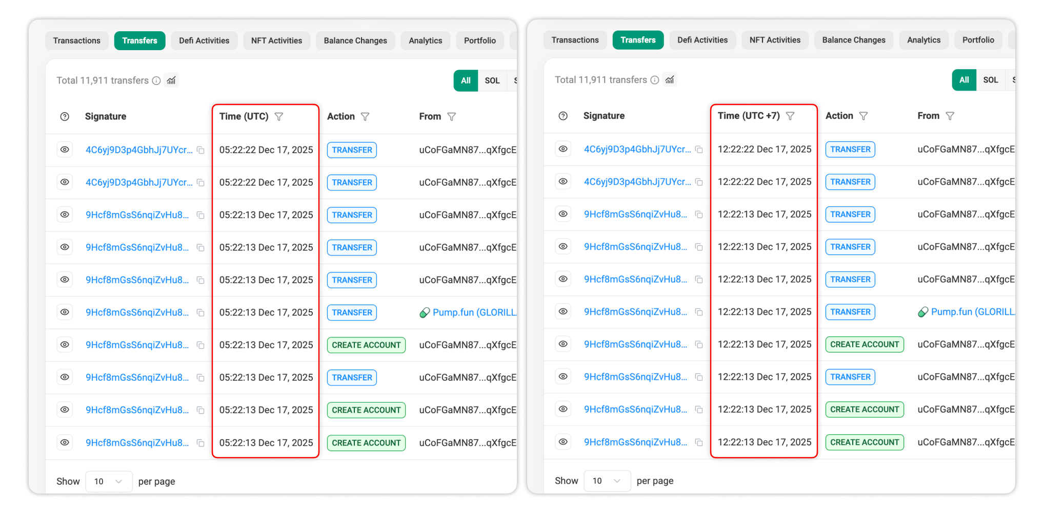 Image of Left: Date Time in UTC | Right: Date Time in local time zone